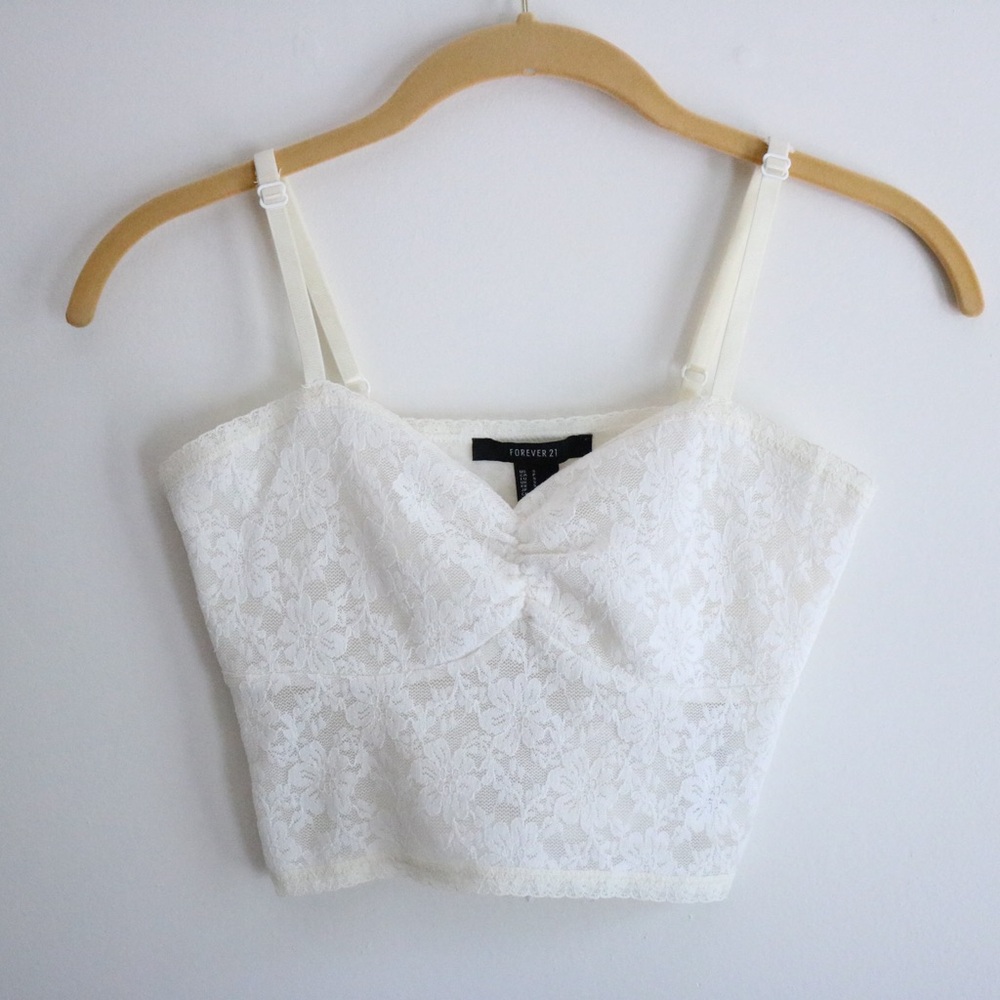 Forever 21 White Lace Cropped Tank Top